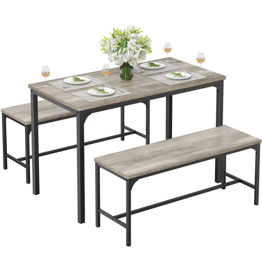 Dining Table Set for 4 – Solid Wood Table with Benches | Easy Assembly