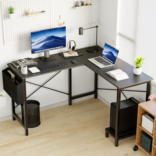 Auraspine L-shaped computer desk 49 inch with storage shelf - corner desk for home office