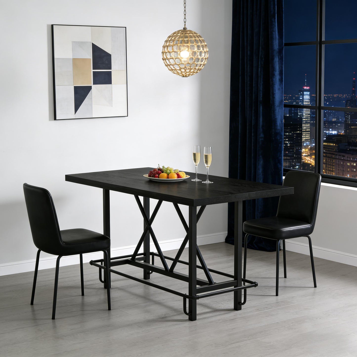 Counter-Height Dining Table for 6 – 63" Industrial Wood Top & Metal Legs | Black