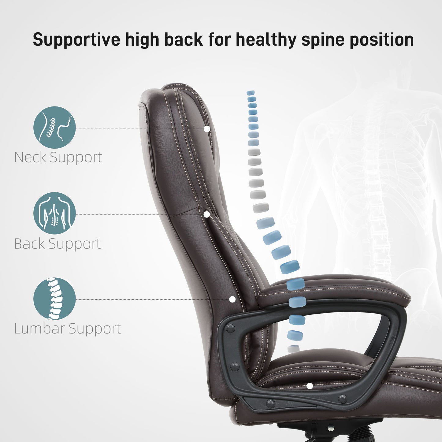 High Back Ergonomic Office Chair – PU Leather Executive Chair, Brown