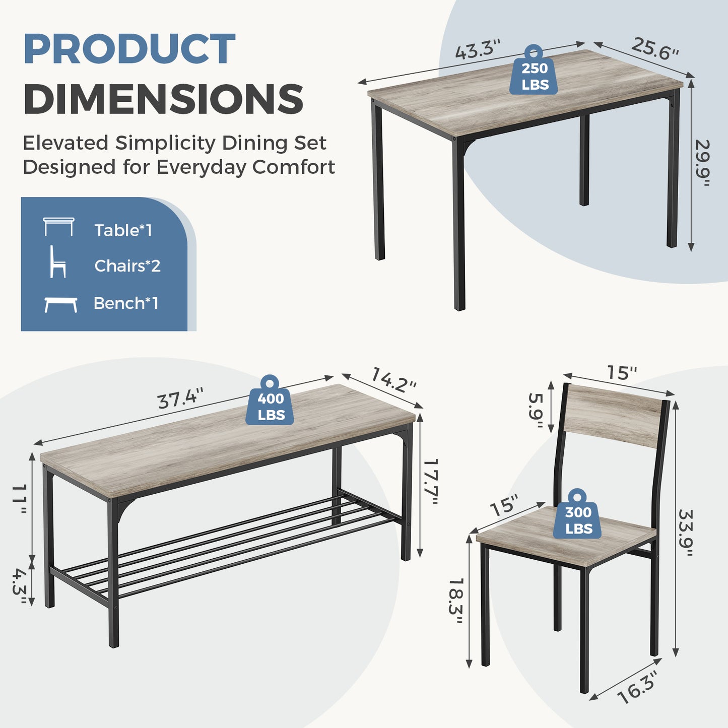 Dining Table Set for 4 – Solid Wood Table with Benches | Easy Assembly