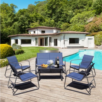 Auraspine Outdoor Courtyard Furniture Set – Table & 4 Chairs, Black