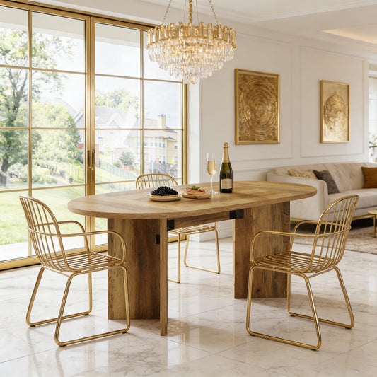 Oval Farmhouse Dining Table for 4-6 – 63" MDF Top, Metal Base | Brown