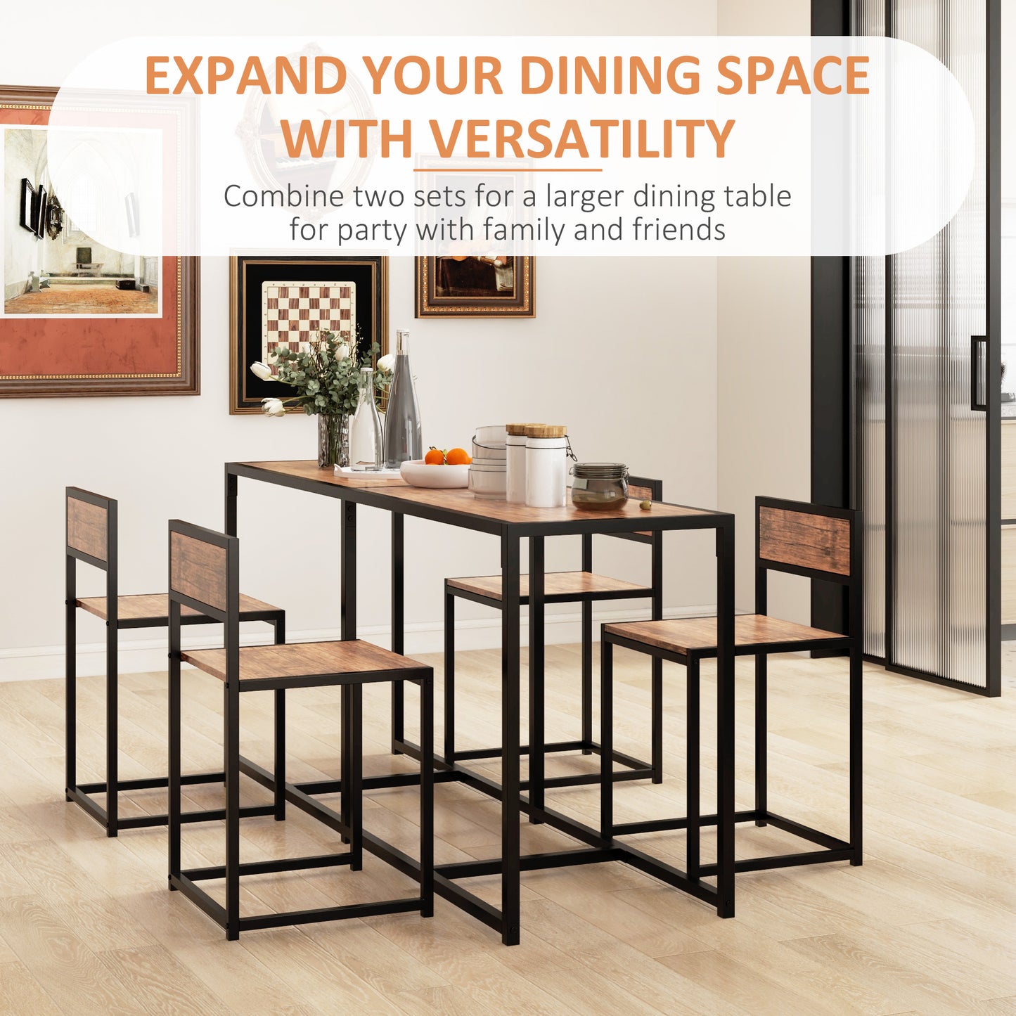 Industrial Dining Table Set for 2 – Compact Kitchen Table & 2 Chairs | Rustic Brown