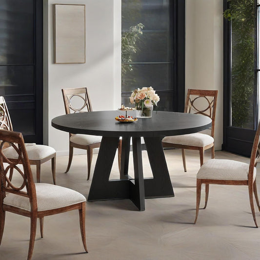 Round Dining Table 47" – Seats 4-6 | MDF Tabletop, Pedestal Base, Walnut Finish | Black