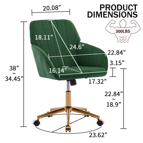 Adjustable Velvet Office Chair – Ergonomic Swivel Chair with Memory Foam, Green