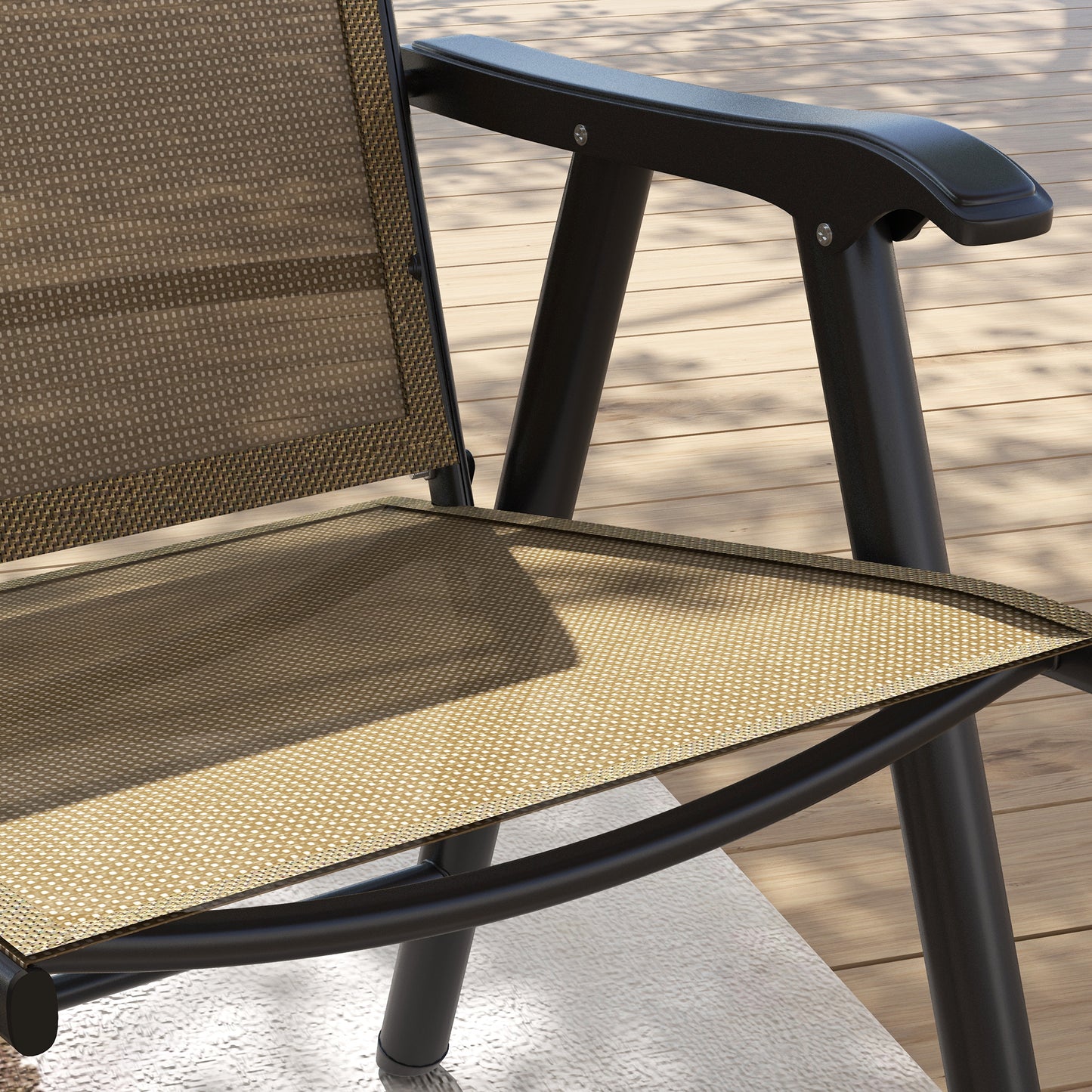 Set of 4 Outdoor Folding Chairs with Armrests – Light Mixed Brown