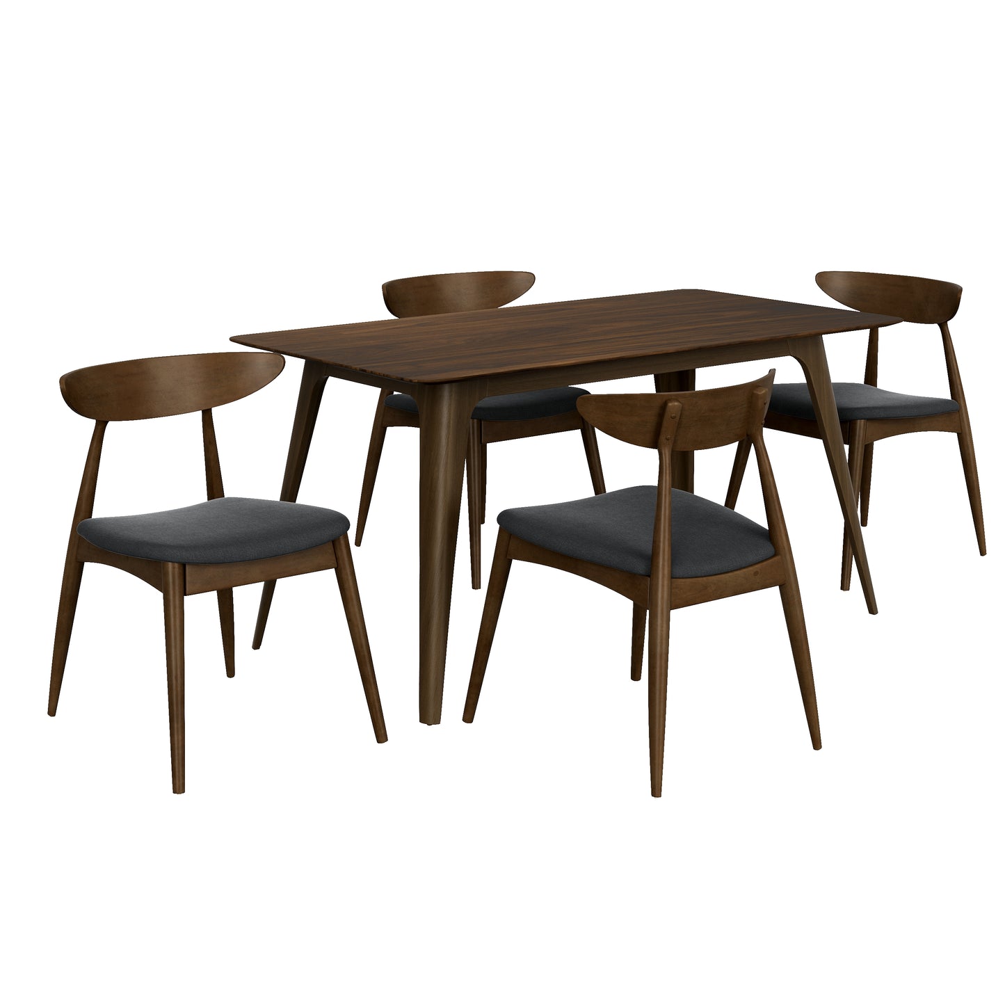 5-Piece Dining Table Set – Rubberwood Frame, Cushioned Chairs, Walnut & Charcoal