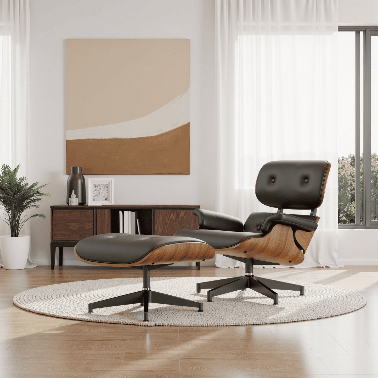 Recliner Chair with Ottoman – Mid-Century Accent Lounge Chair, Wide Armrests & Heavy-Duty Base, Light Grey
