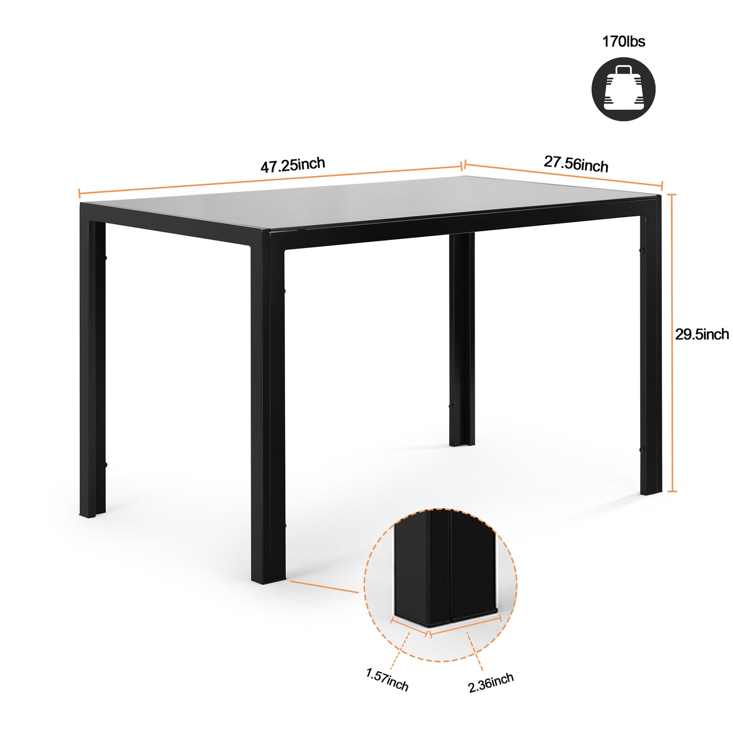 5-Piece Dining Table Set – Tempered Glass Table & 4 Faux Leather Chairs