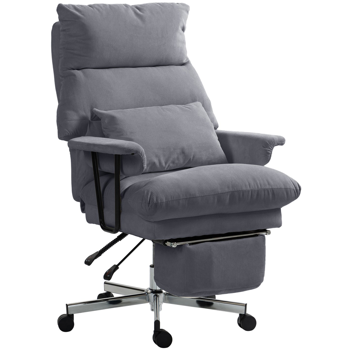 Executive Reclining Office Chair – High Back, Lumbar Support, Footrest & Corduroy Fabric | Gray