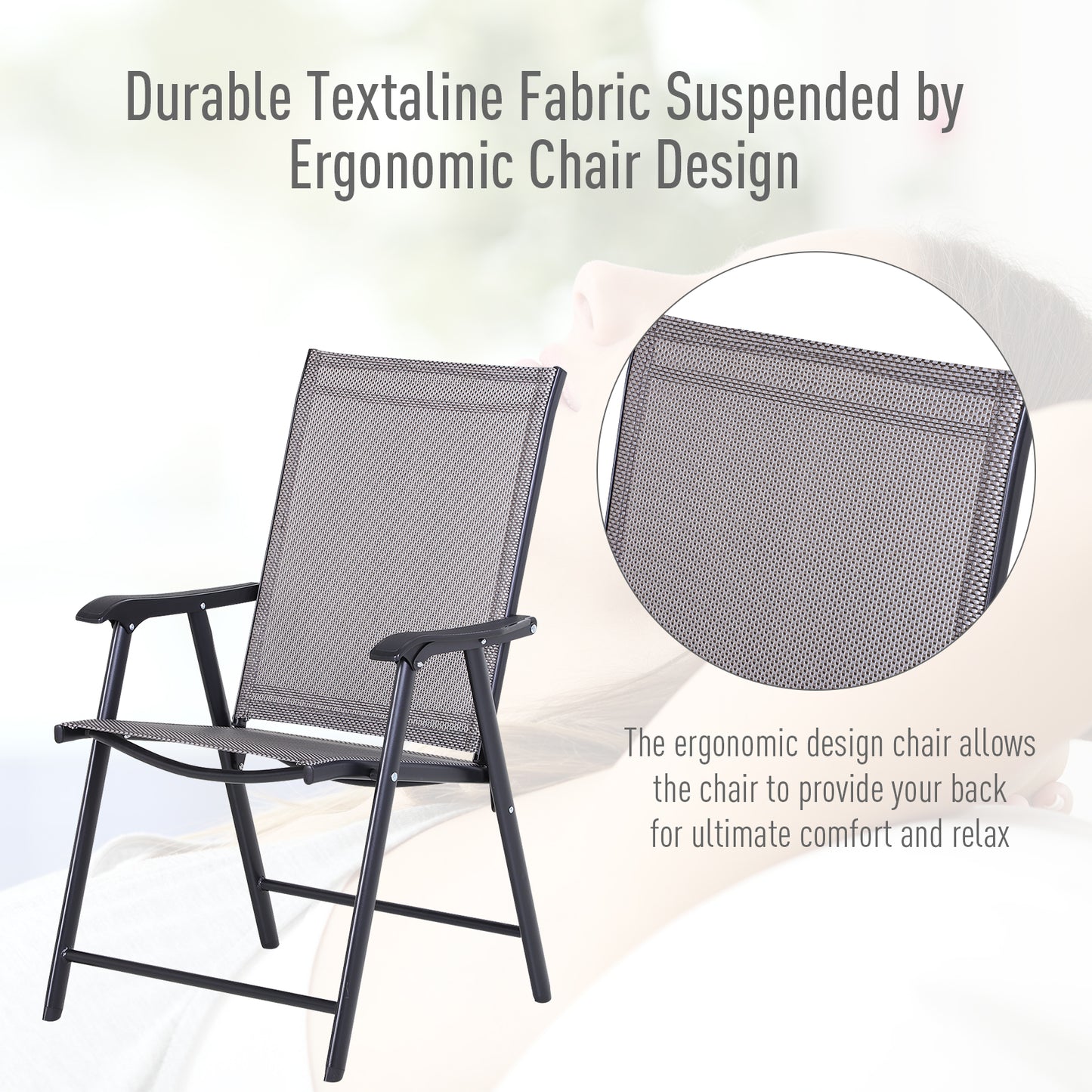 Set of 4 Outdoor Folding Chairs, Stackable Patio Dining Chairs with Armrests, Metal Frame, Gray