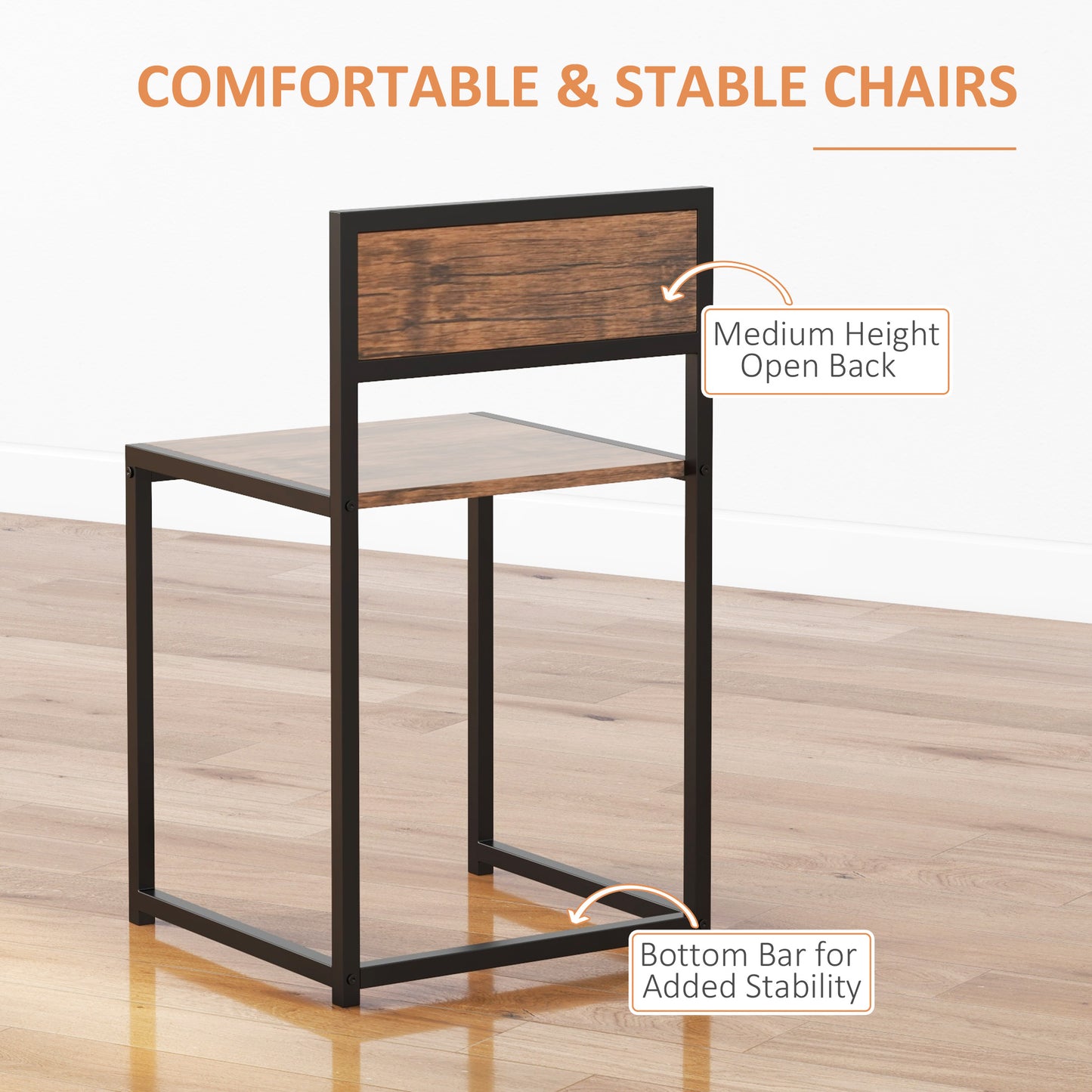Industrial Dining Table Set for 2 – Compact Kitchen Table & 2 Chairs | Rustic Brown