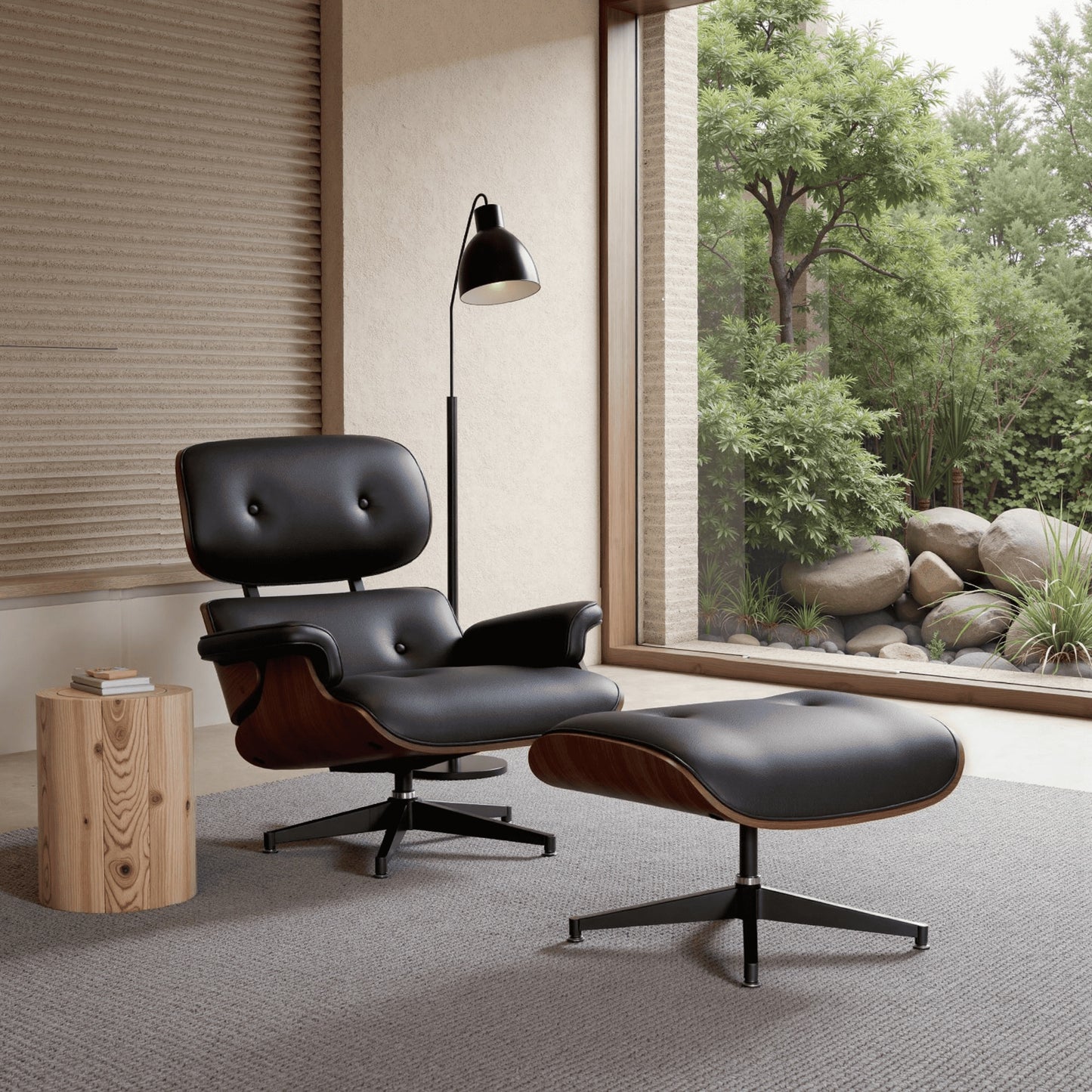 Recliner Chair with Ottoman – Mid-Century Accent Lounge Chair, Wide Armrests & Heavy-Duty Base, Light Grey