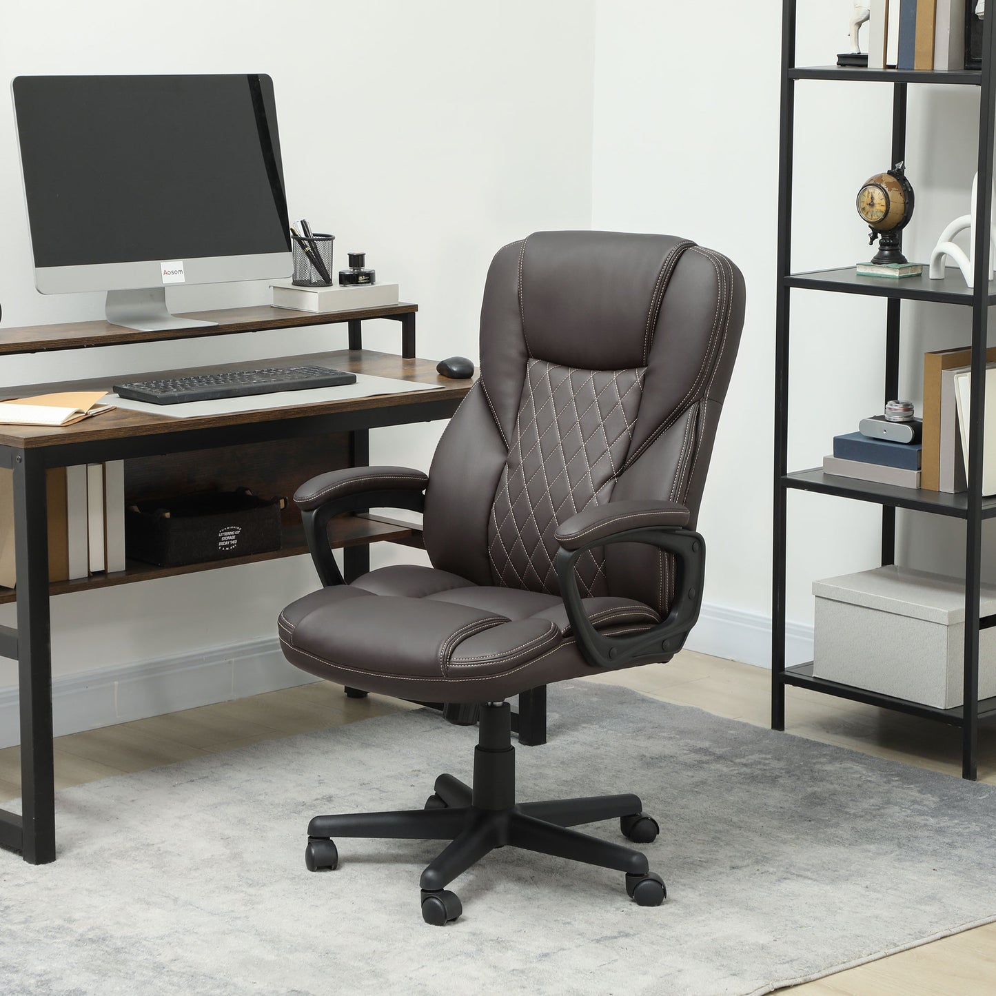 High Back Ergonomic Office Chair – PU Leather Executive Chair, Brown