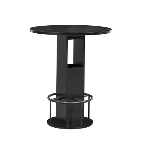 3-Piece Bar Table and Stool Set – 31.5" Round Bar Table with 2 Stools, Metal Ring Footrest, Black
