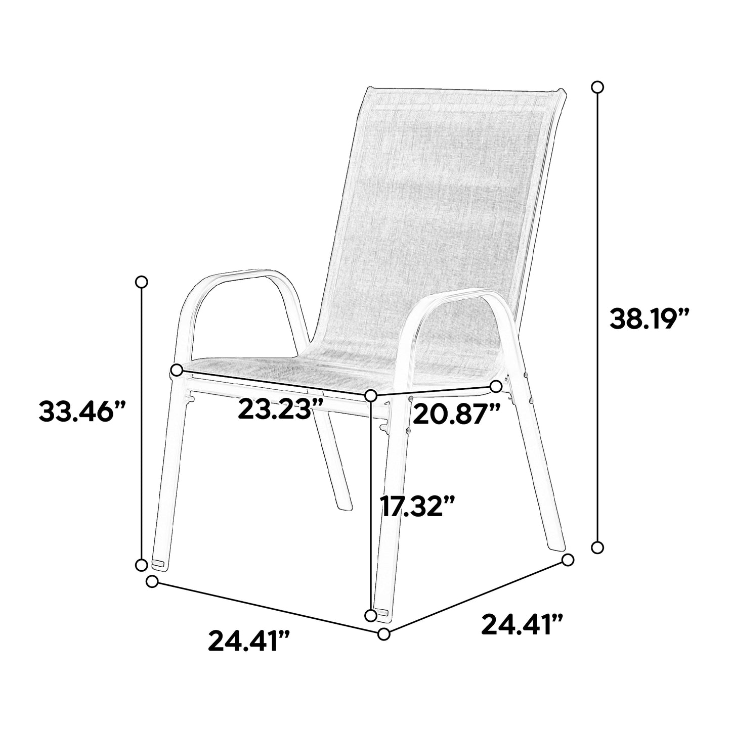 Set of 6 Outdoor Garden Chairs – Breathable Textilene Fabric, High Backrest & Armrests, Grey