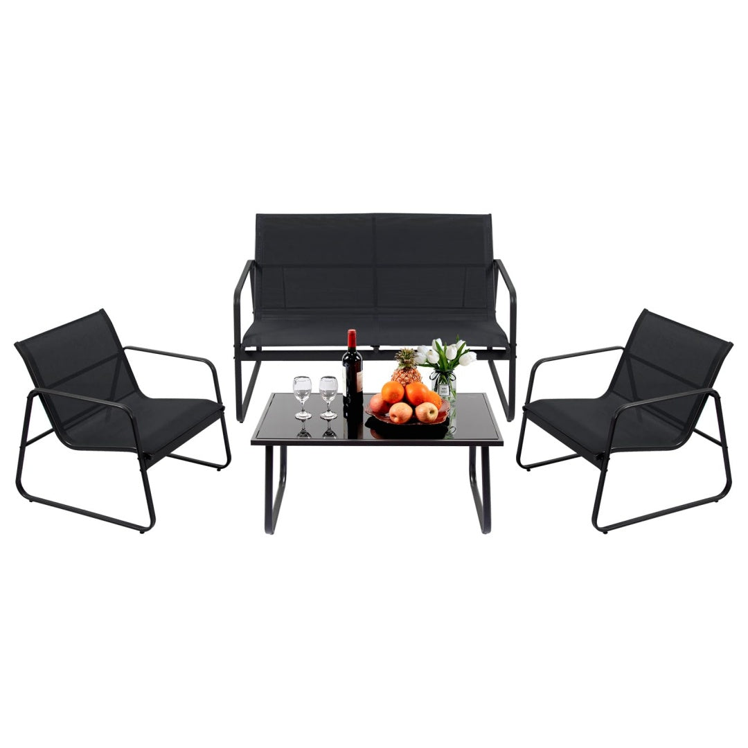 Auraspine Outdoor Courtyard Furniture Set – Table & 4 Chairs, Black