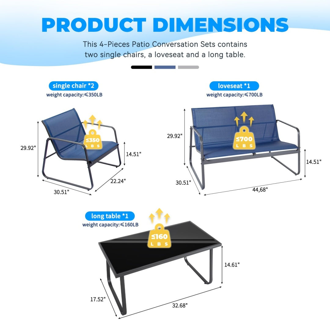 Auraspine Outdoor Courtyard Furniture Set – Table & 4 Chairs, Black