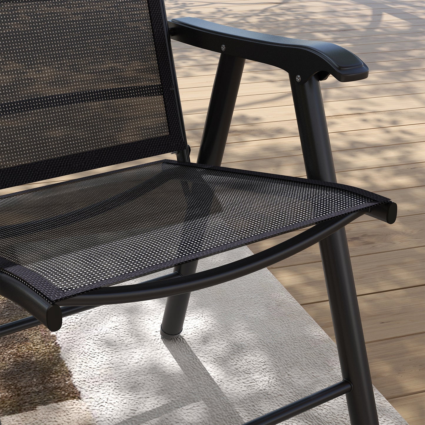 Set of 4 Outdoor Folding Chairs, Stackable Patio Dining Chairs with Armrests, Metal Frame, Black