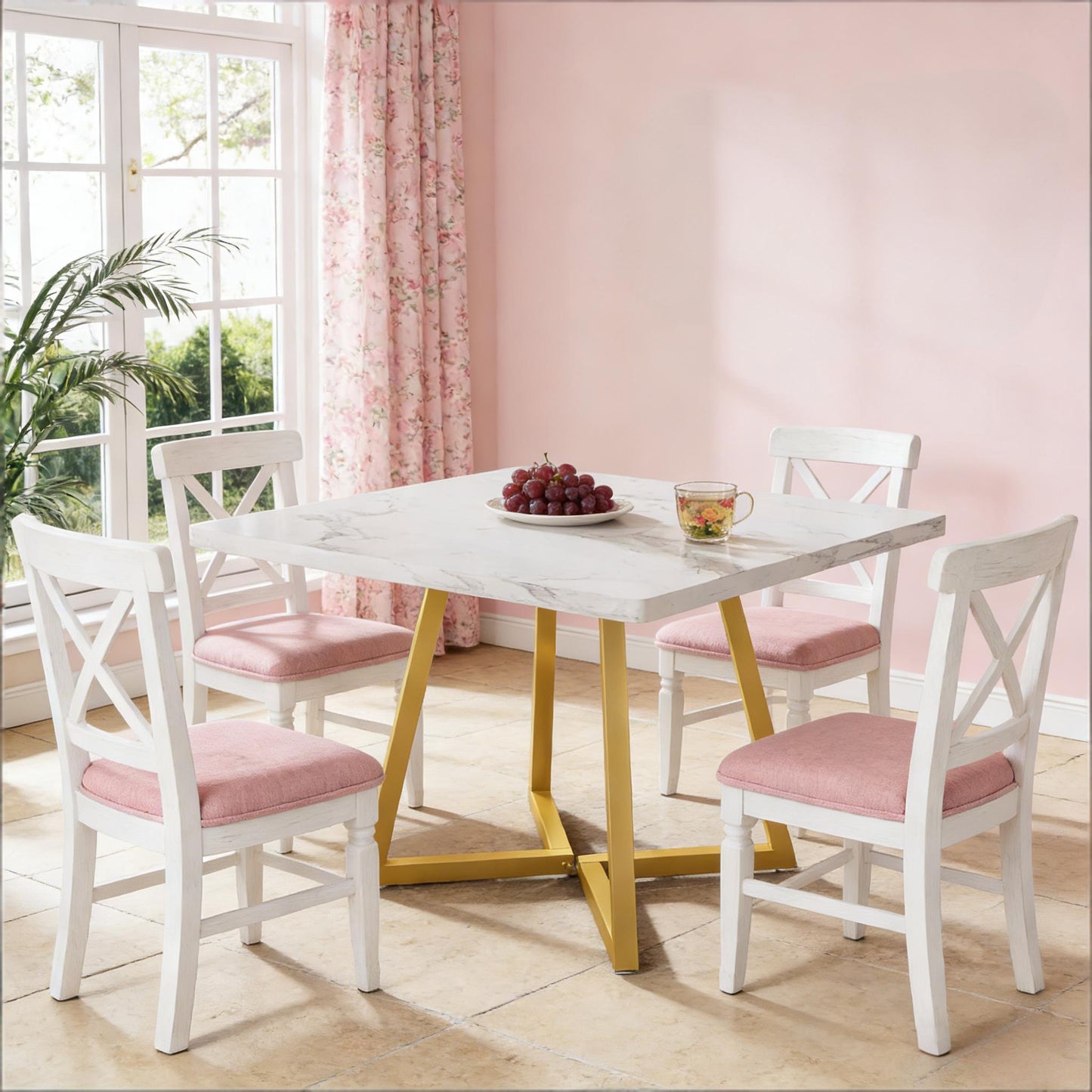 Square Industrial Dining Table for 2-4 – 31" Vintage Wood Top & Metal Frame | Gold White