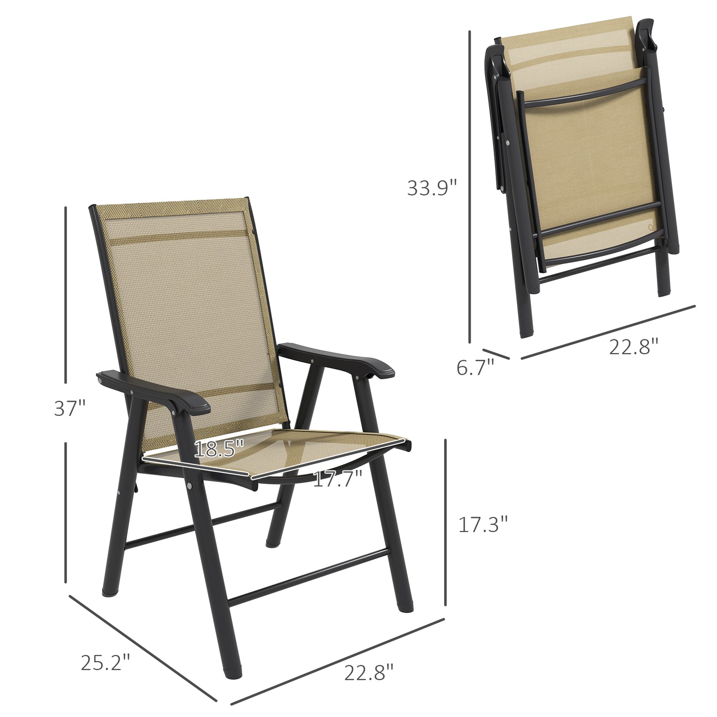 Set of 4 Outdoor Folding Chairs with Armrests – Light Mixed Brown