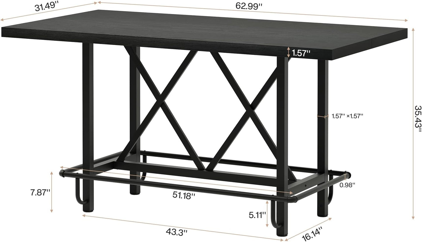 Counter-Height Dining Table for 6 – 63" Industrial Wood Top & Metal Legs | Black