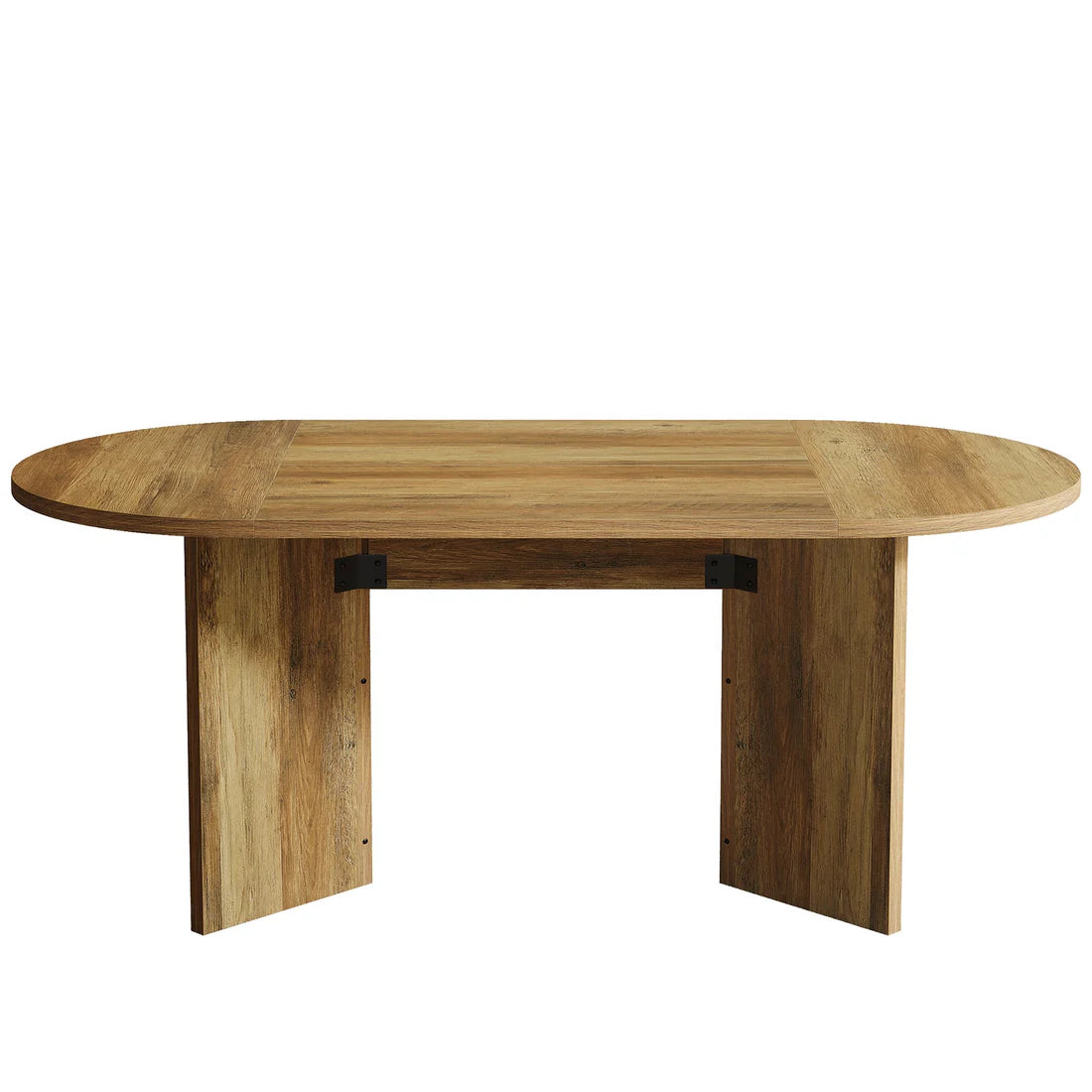 Oval Farmhouse Dining Table for 4-6 – 63" MDF Top, Metal Base | Brown