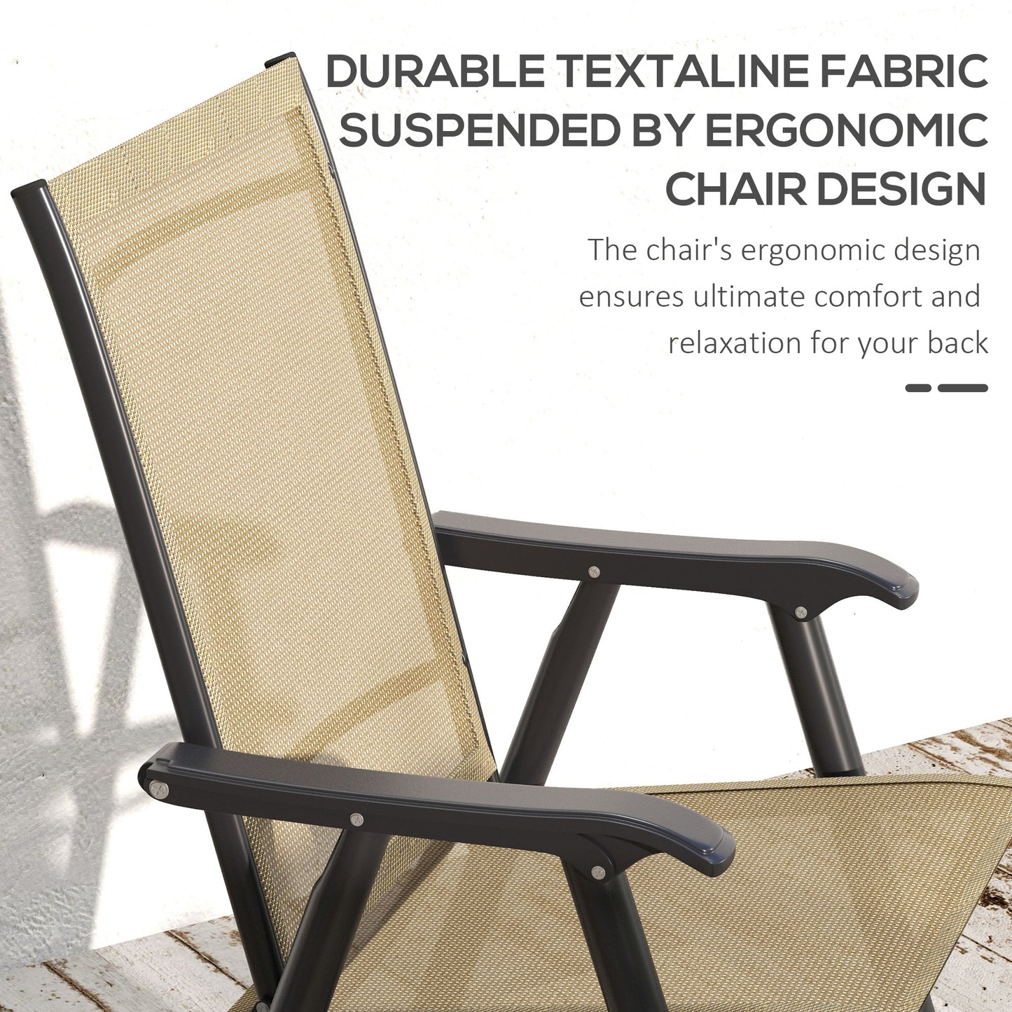 Set of 4 Outdoor Folding Chairs with Armrests – Light Mixed Brown