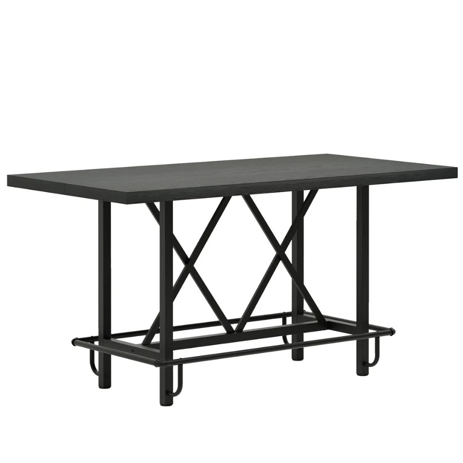Counter-Height Dining Table for 6 – 63" Industrial Wood Top & Metal Legs | Black