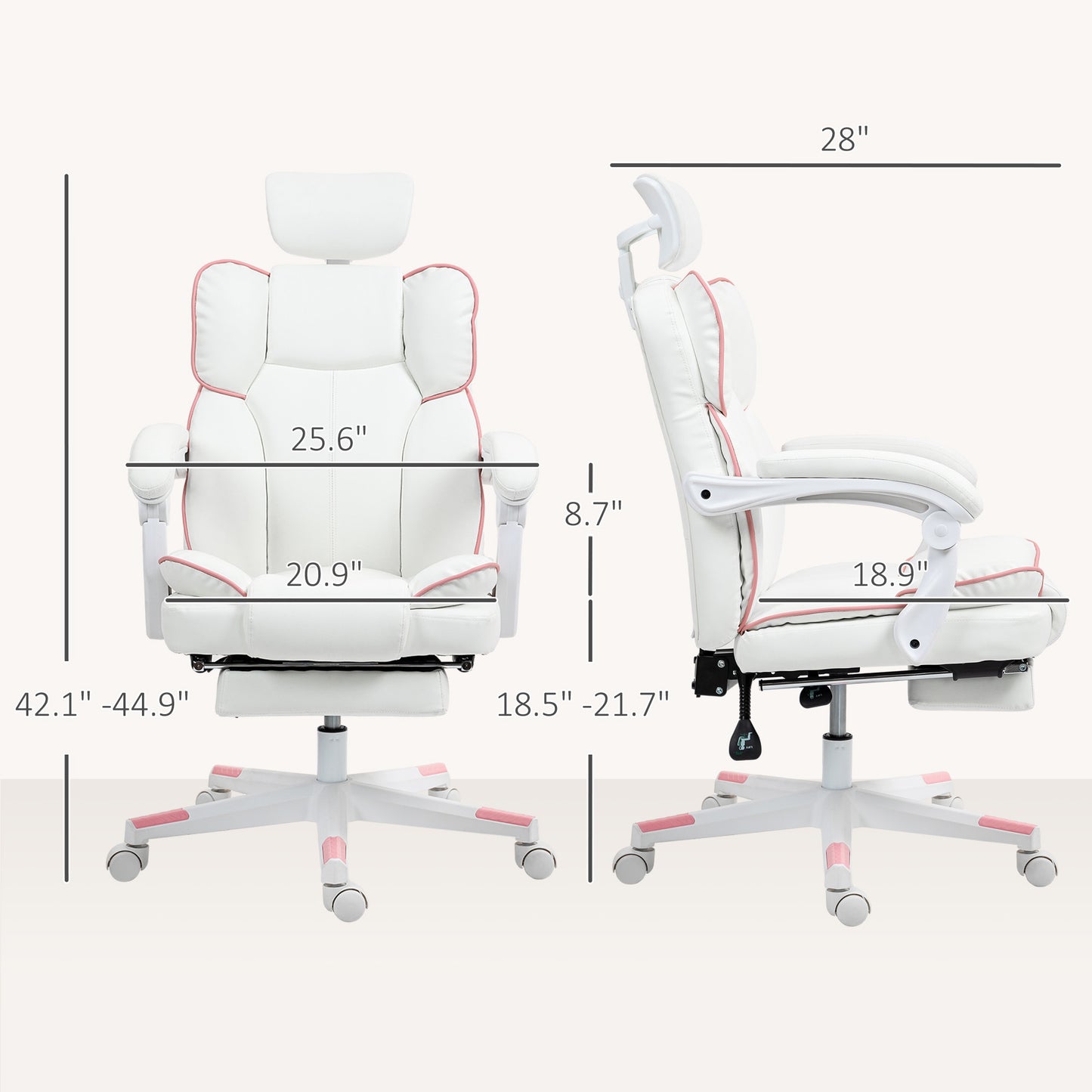 Executive Office Chair – PU Leather, Adjustable Headrest, 135° Recline & Footrest | White