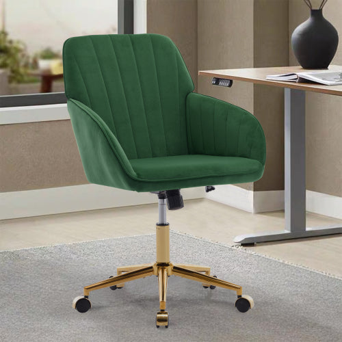 Adjustable Velvet Office Chair – Ergonomic Swivel Chair with Memory Foam, Green