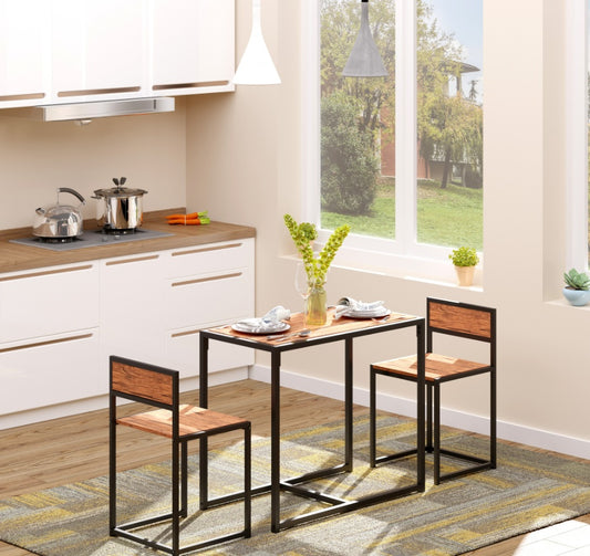 Industrial Dining Table Set for 2 – Compact Kitchen Table & 2 Chairs | Rustic Brown