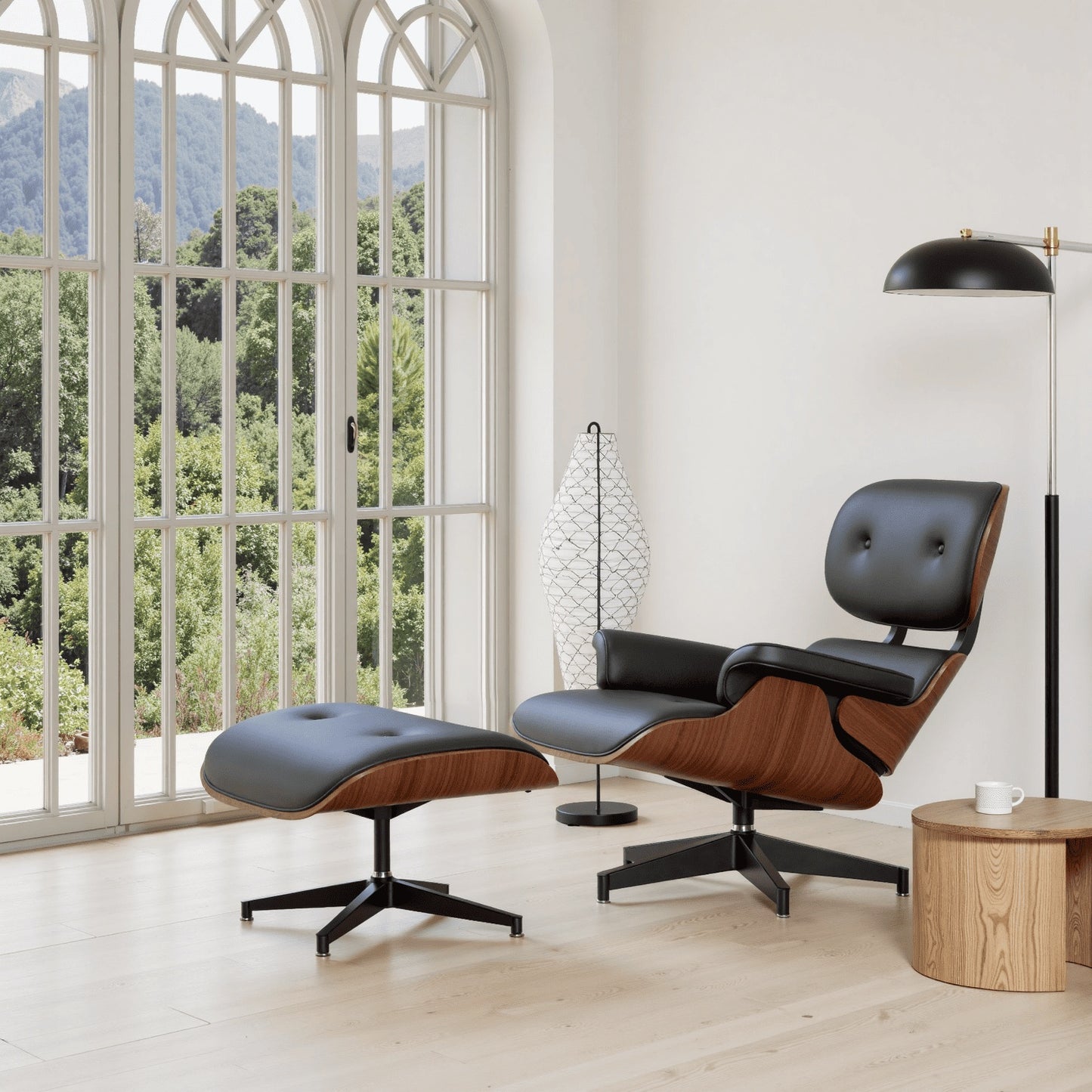 Recliner Chair with Ottoman – Mid-Century Accent Lounge Chair, Wide Armrests & Heavy-Duty Base, Light Grey