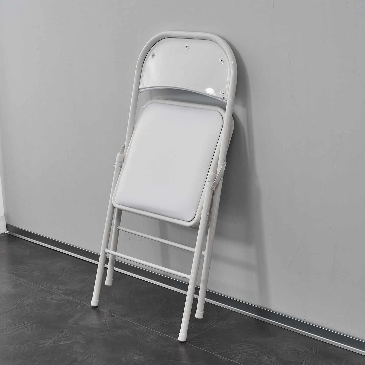 Set of 4 PVC Leather Exhibition Chairs – Modern Steel Frame Side Chairs, White