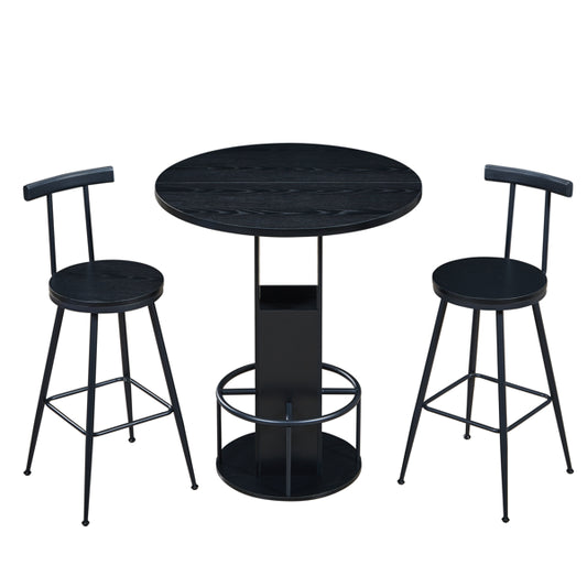 3-Piece Bar Table and Stool Set – 31.5" Round Bar Table with 2 Stools, Metal Ring Footrest, Black